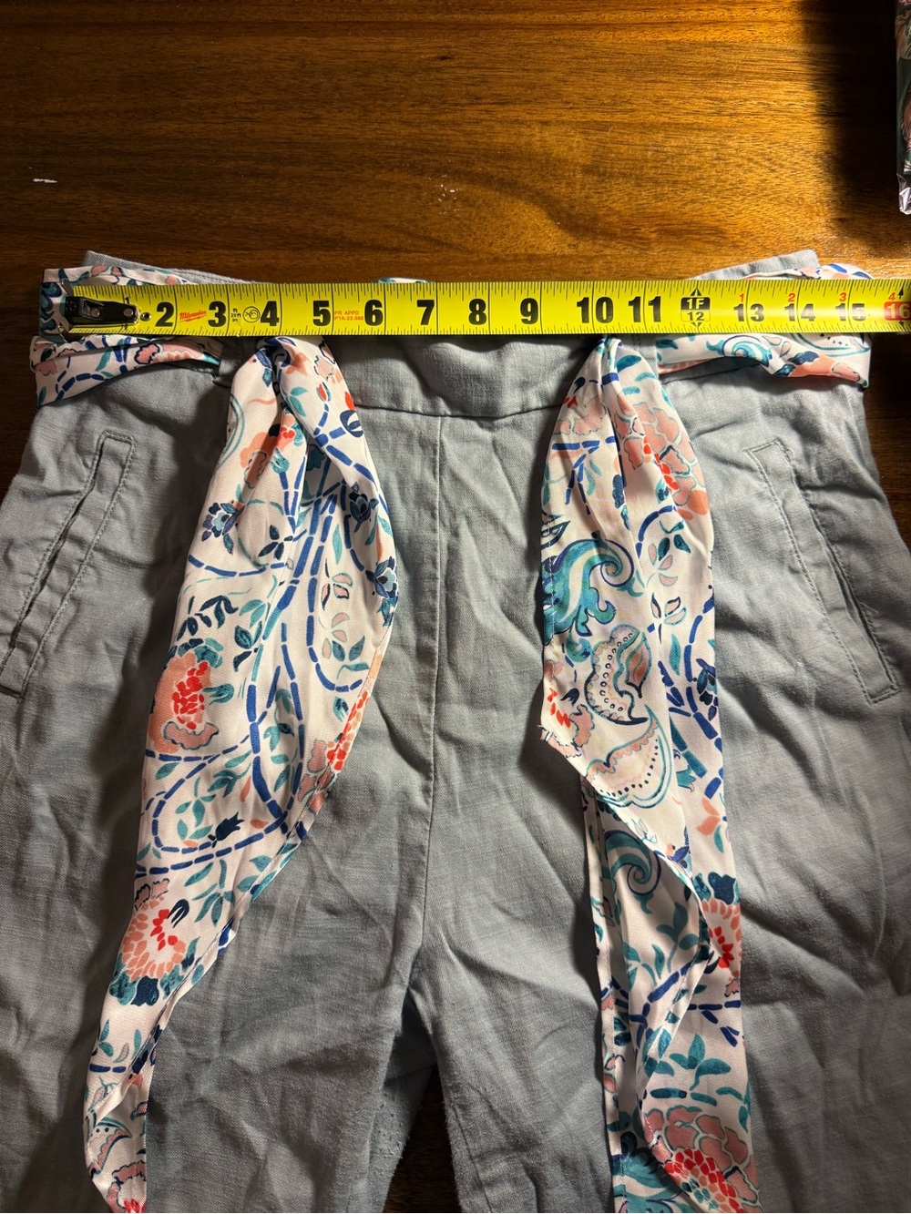Anthropologie by Ett: TwaNias Light Blue High-Rise Ankle Pants with Printed Sash - Picture 6 of 8